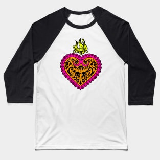 Colorful Mexican Talavera Sacred Heart Baseball T-Shirt